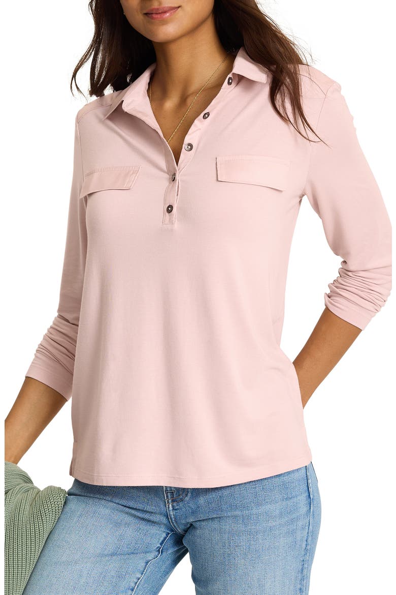 Kauai Woven Trim Henley Shirt, Main, color, PETTICOAT PINK