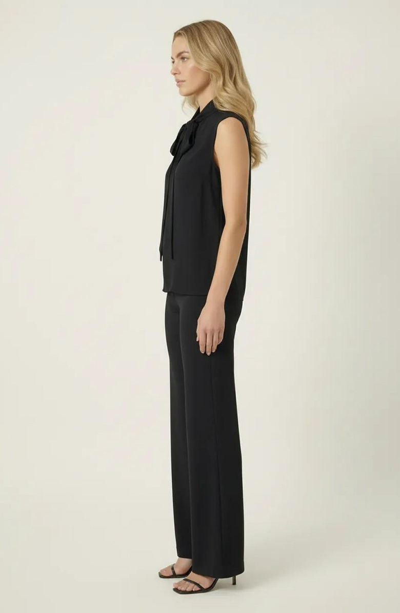 Modenaire Sleeveless Tie Neck Blouse and Wide Leg Pant Set, Alternate, color, Black
