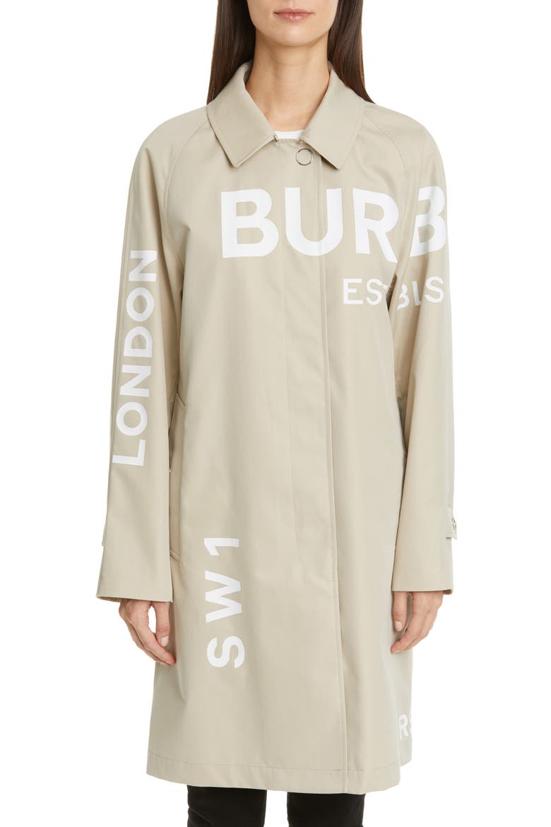 Antonia Logo Print Cotton Gabardine Car Coat, Main, color, STONE