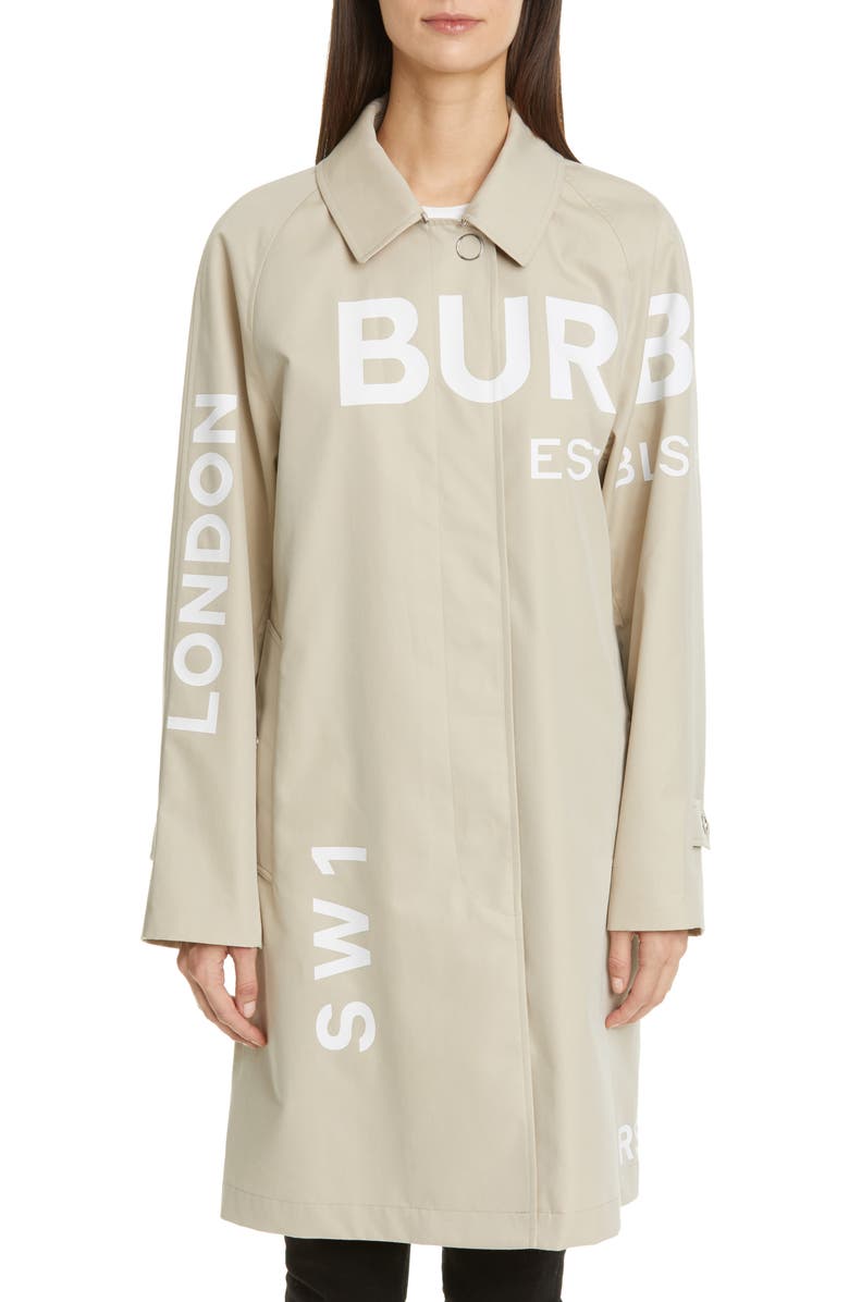 Burberry Antonia Logo Print Cotton Gabardine Car Coat, Main, color, 
