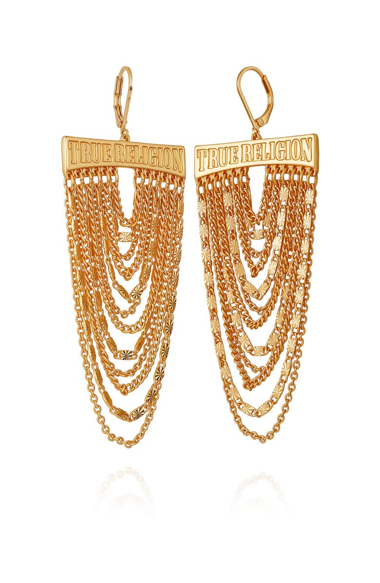 True Religion Cascading chain statement earring, Alternate, color, Goldtone