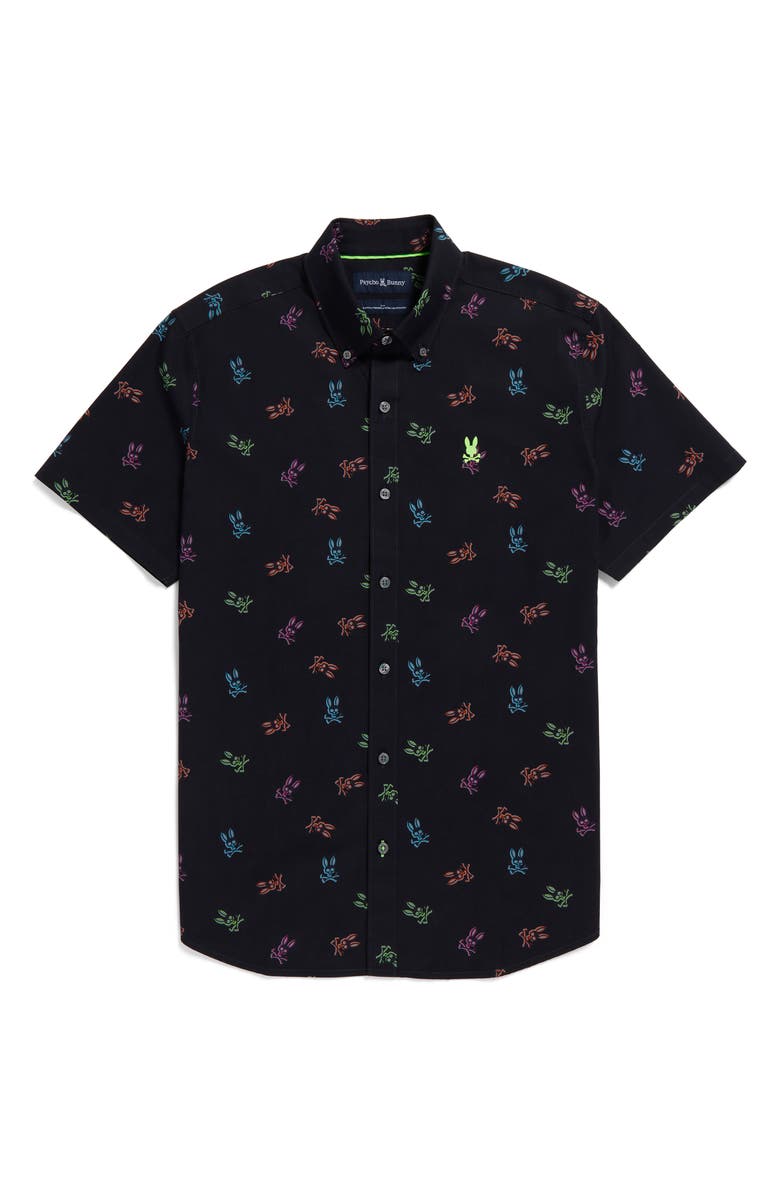 Psycho Bunny Bunny Print Stretch Short Sleeve Button-Down Shirt, Alternate, color, 