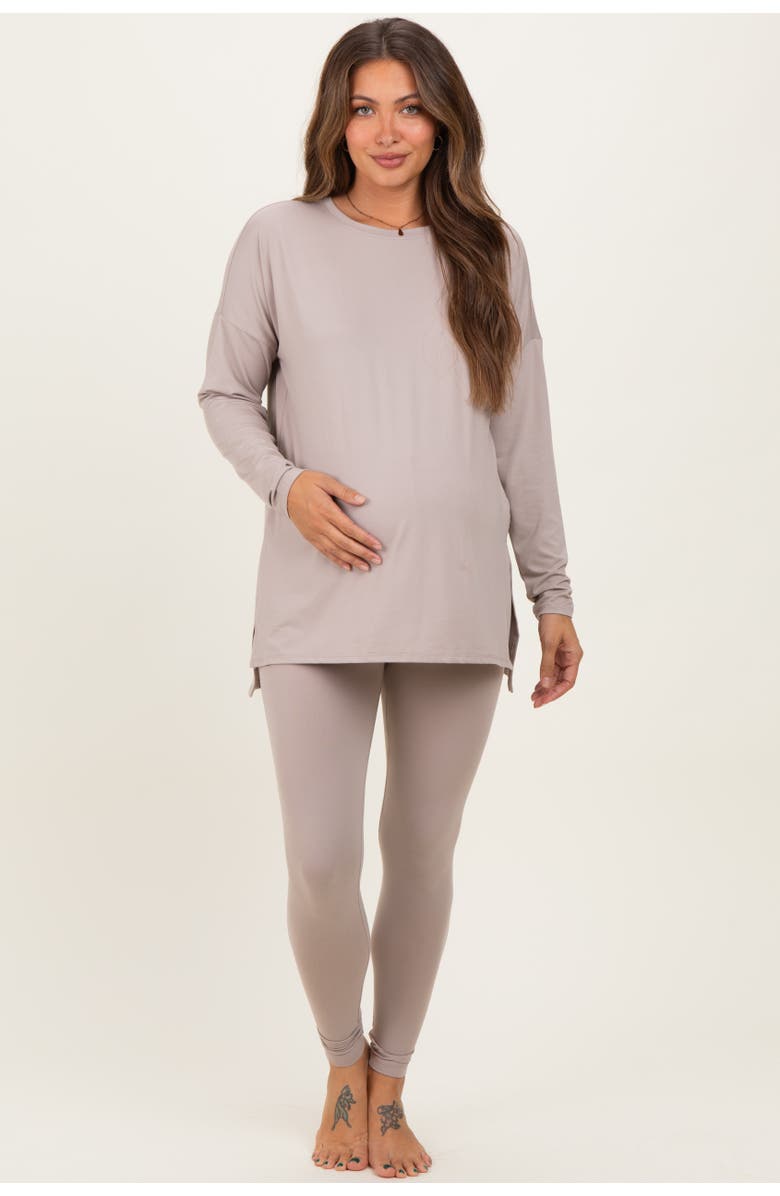 PinkBlush Brushed Knit Oversized Top and Legging Set, Alternate, color, Taupe