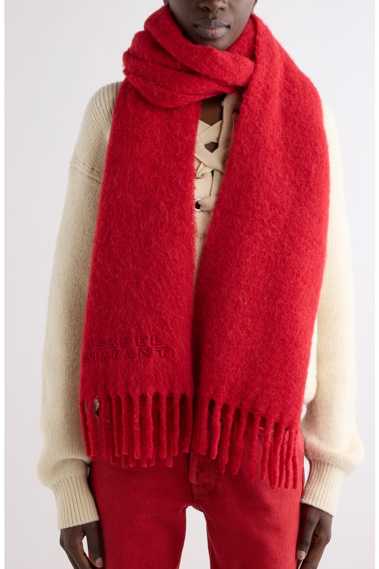Firny Alpaca Blned Fringe Scarf, Alternate, color, DEEP RED 70DD