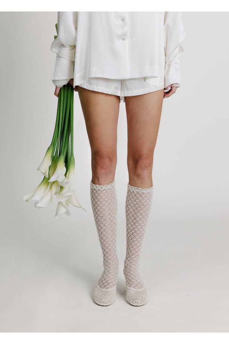 Lace Knee High Socks, Alternate, color, Off White
