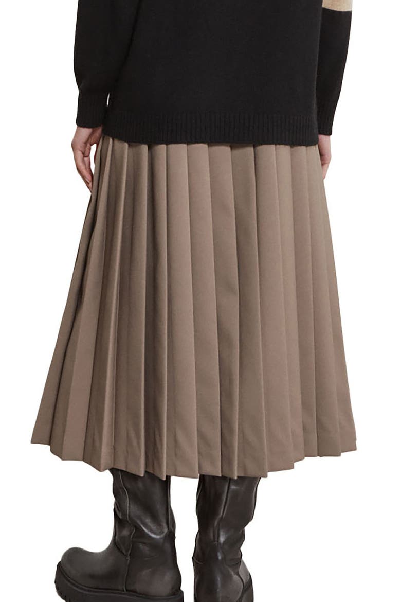 Pleated Midi Skirt, Alternate, color, Brown