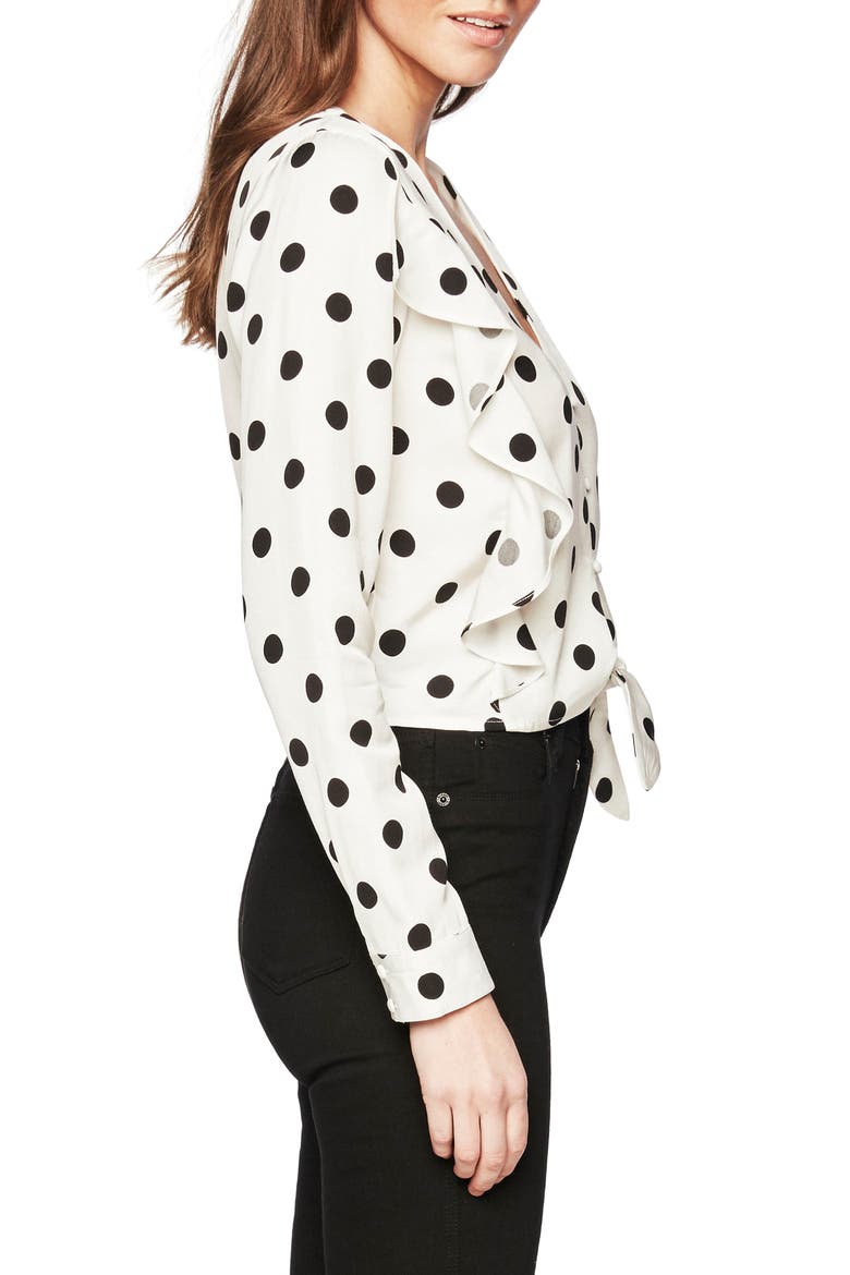 Ruffle Tie Waist Top, Alternate, color, SPOT