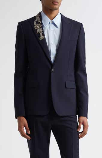 Crystal Embellished Peak Lapel Wool Sport Coat