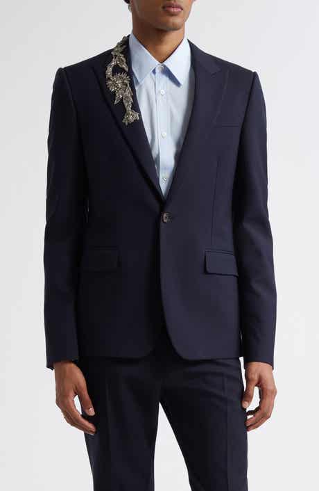 Crystal Embellished Peak Lapel Wool Sport Coat
