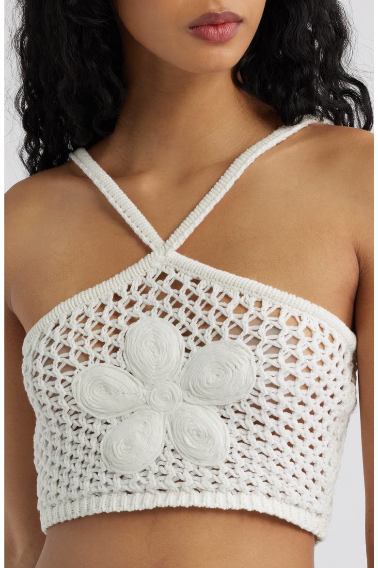 Appliquéd Crochet Halter Crop Top, Alternate, color, WHIPPED WHITE