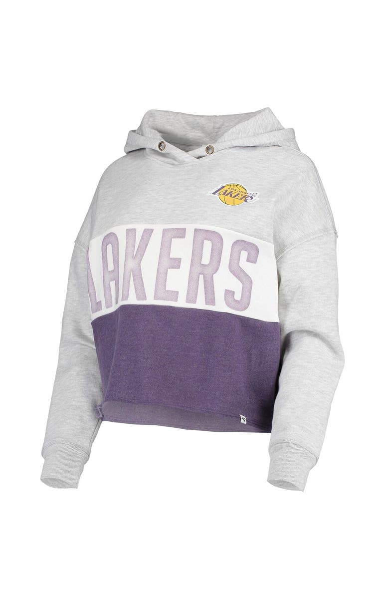 '47 Women's '47 Heathered Gray Los Angeles Lakers Lizzy Cutoff Pullover Hoodie, Alternate, color, 