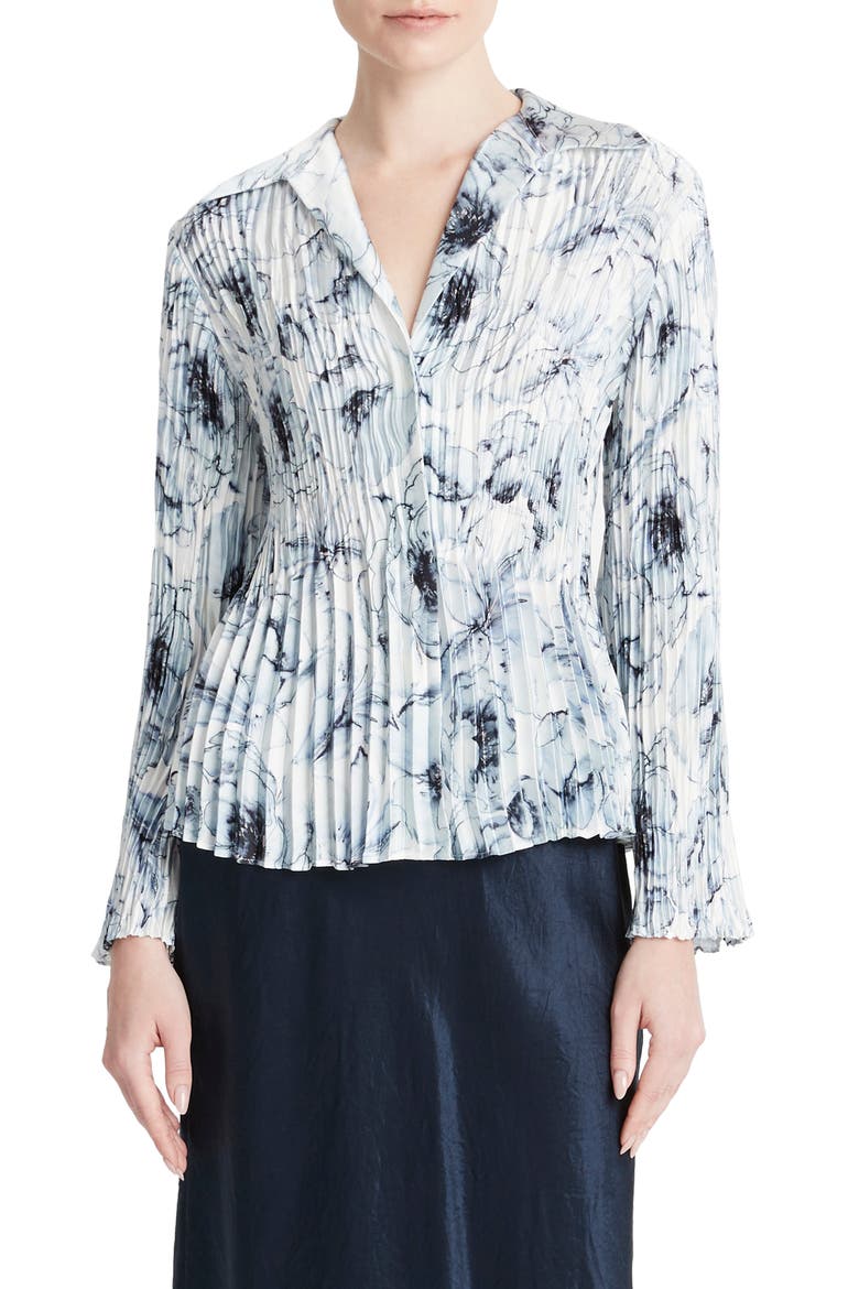 Washed Lily Pleated Shirt, Main, color, PALE AZURE