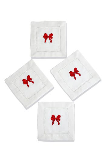 Tiramisu Embroidered Set Of 4 Holiday Cocktail Napkins In White
