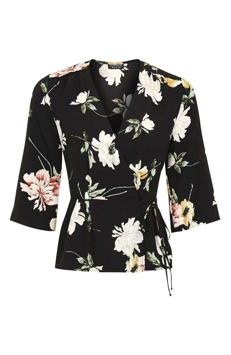 Topshop Floral Wrap Blouse, Alternate, color,