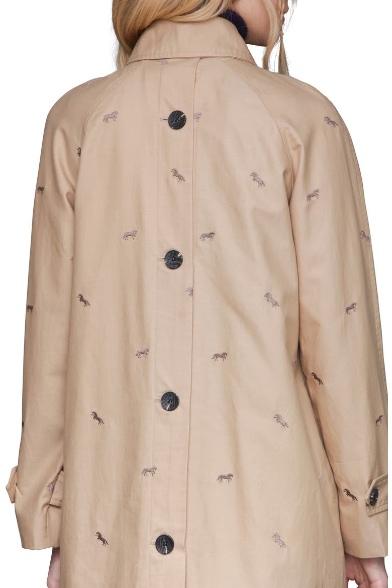 Equine Embroidered Cotton Blend Trench Coat, Alternate, color, KHAKI-ESPRESSO HORSE