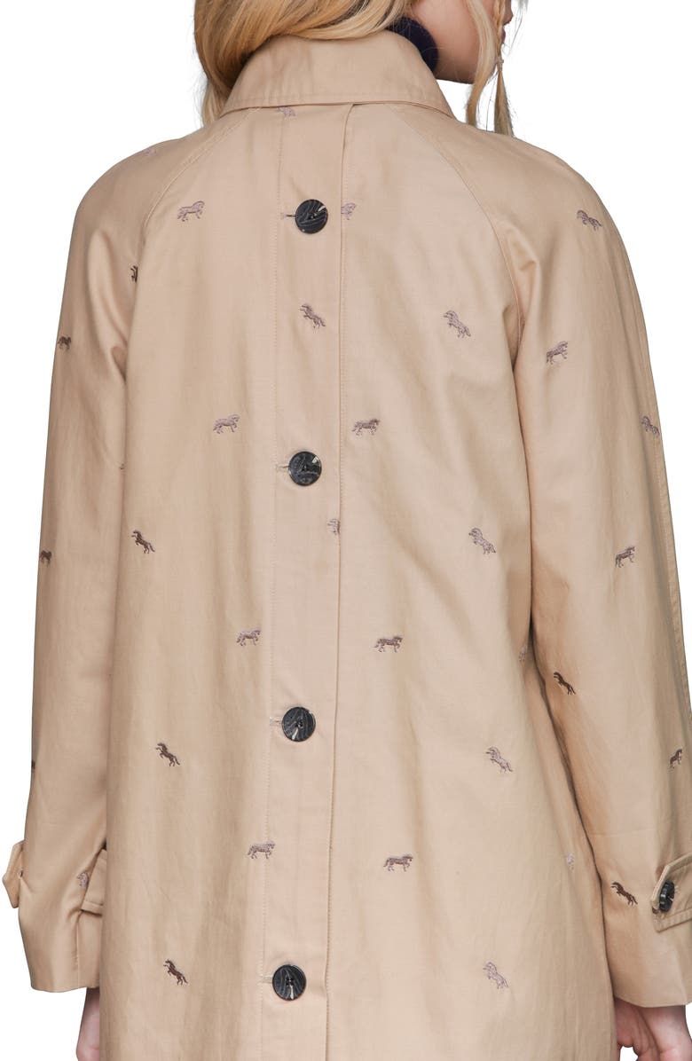 Avec Les Filles Equine Embroidered Cotton Blend Trench Coat, Alternate, color, Khaki-Espresso Horse