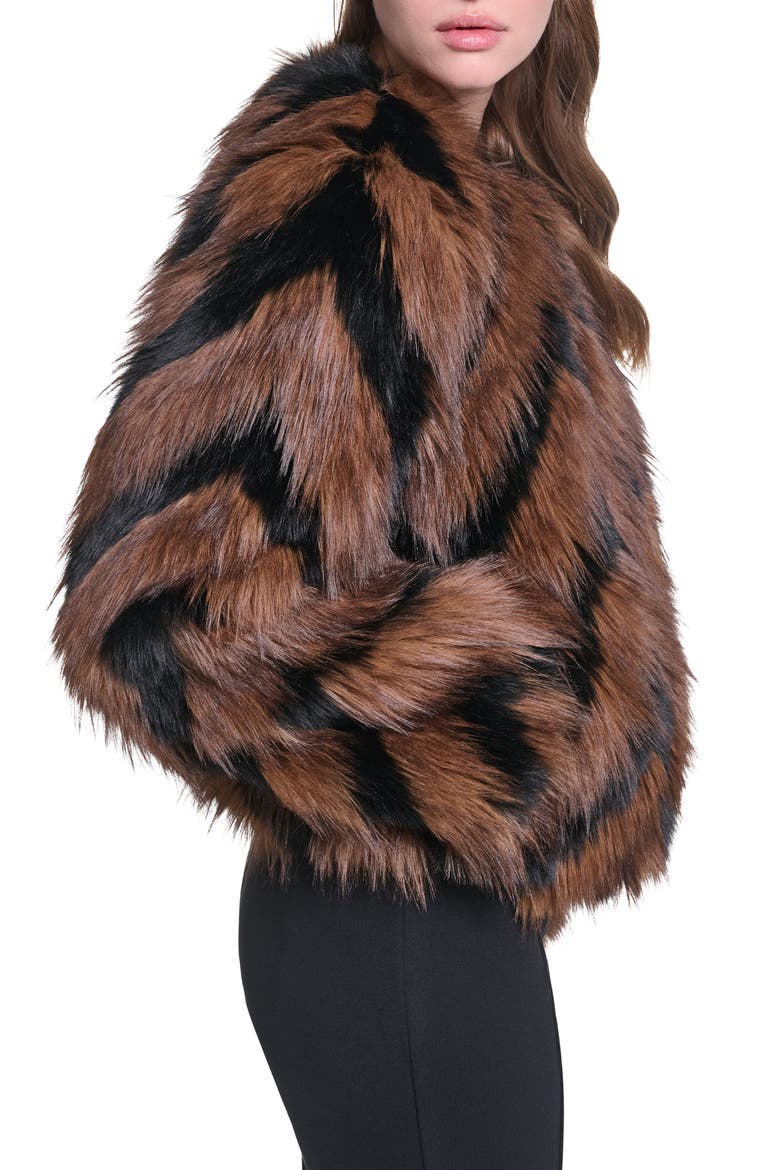 Zigzag Faux Fur Jacket, Alternate, color, BLACK/ BROWN