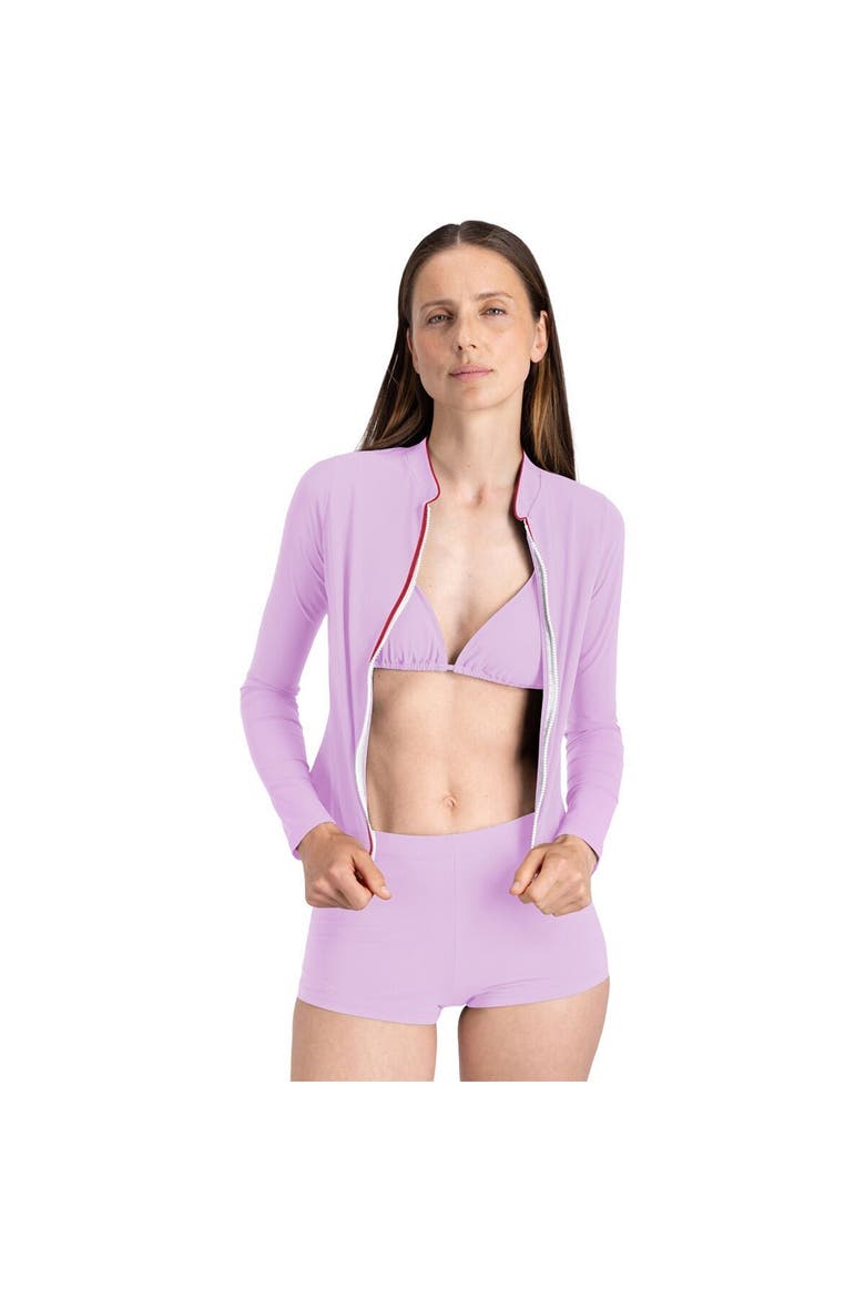 Rash Guard With Zip - Women's, Main, color, Purple/Red Binding