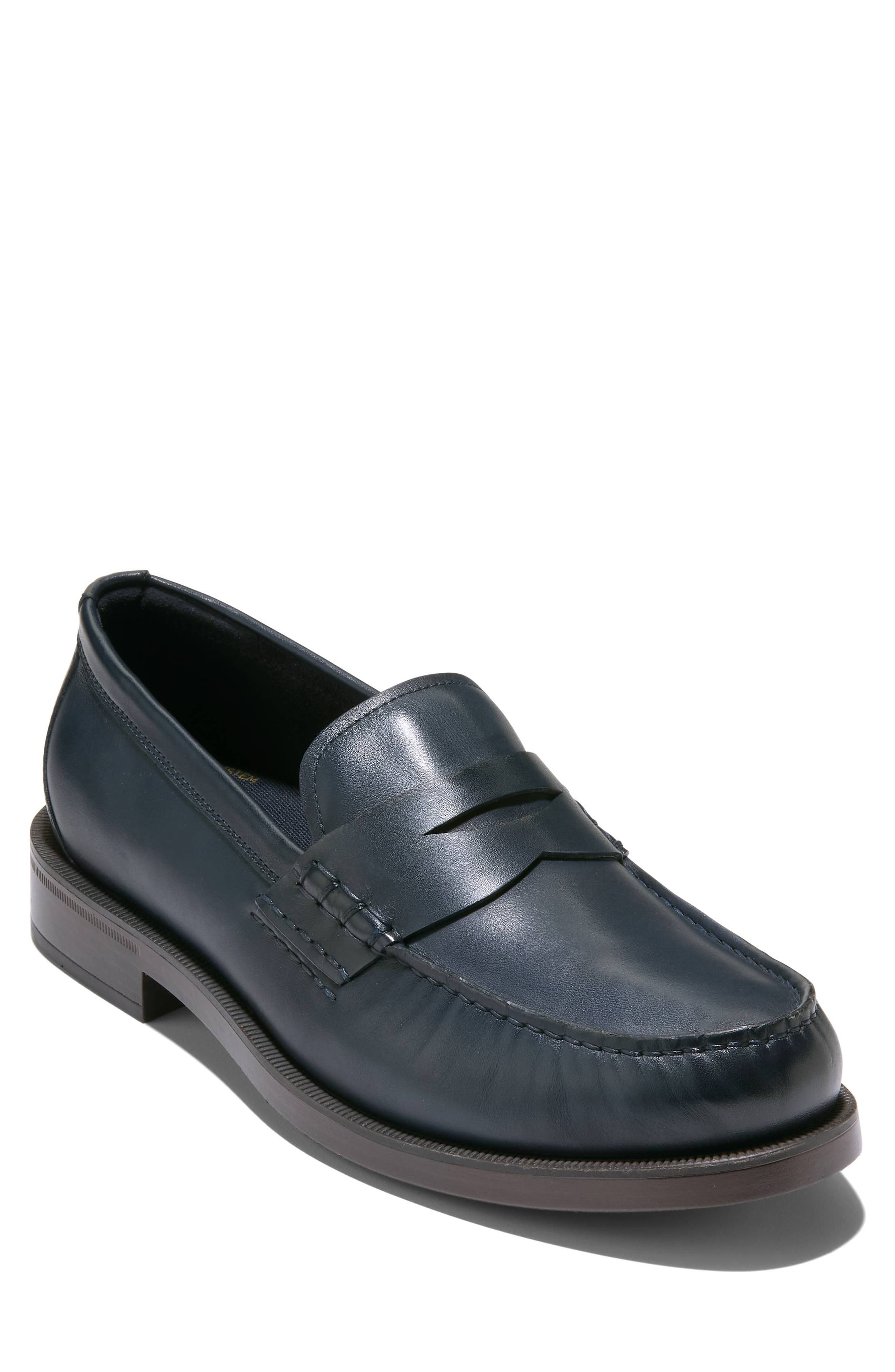 Pinch Prep FlexCraft Leather Penny Loafer, Main, color, NAVY BLAZER / DARK BROWN