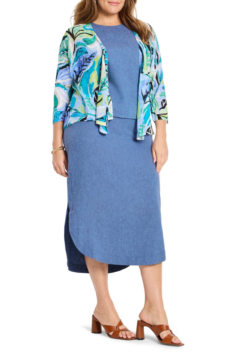 Island Beat 4-Way Linen Blend Cardigan, Alternate, color, BLUE MULTI