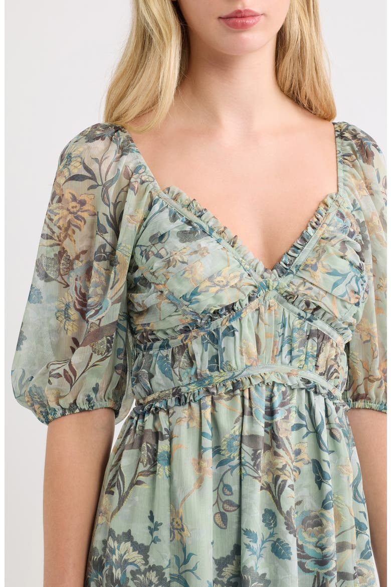 Madison Floral Ruffle Puff Sleeve Maxi Dress, Alternate, color, SAGE FLORAL MULTI