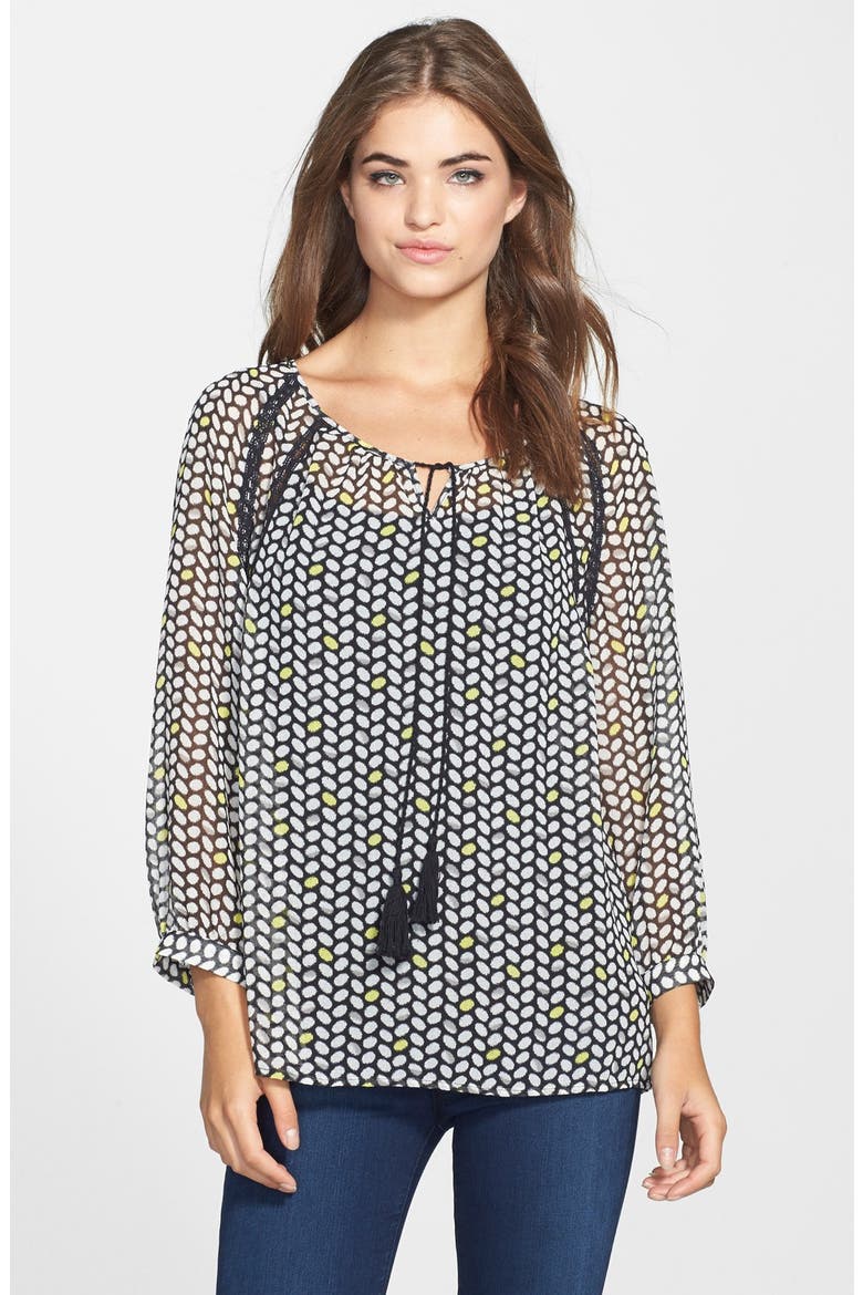 'Chevron Beans' Peasant Blouse, Main, color, RICH BLACK