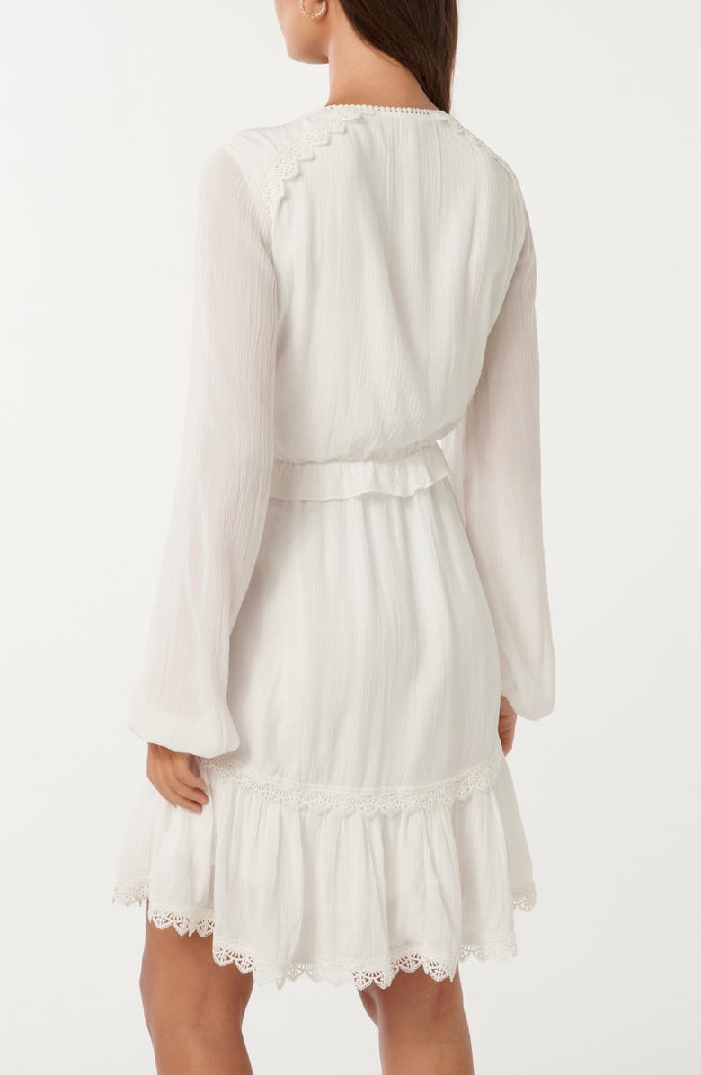 Ever New Elsa Ruffle & Embroidered Long Sleeve High-Low Minidress, Alternate, color, Porcelain