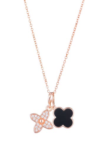 Adornia Tarnish Resistant 18k Rose Gold Plated Black Double Clover Necklace In Pink
