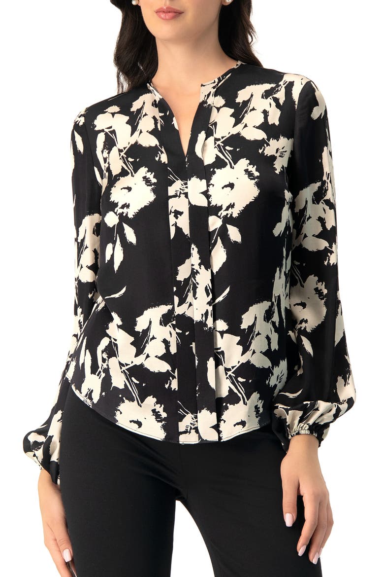 Double front Placket Satin Shirt, Main, color, Black