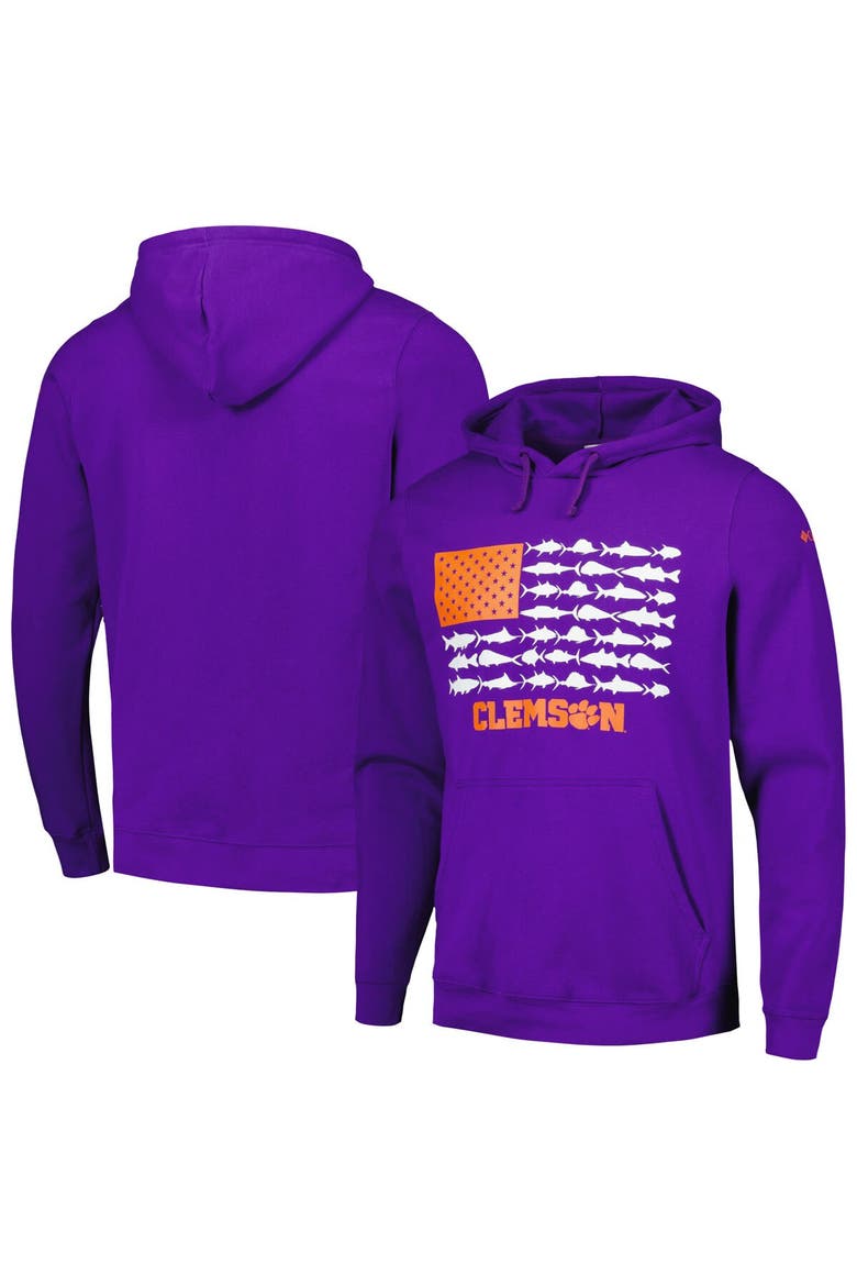 Men's Columbia Purple Clemson Tigers PFG Fish Flag II Pullover Hoodie, Alternate, color, Purple
