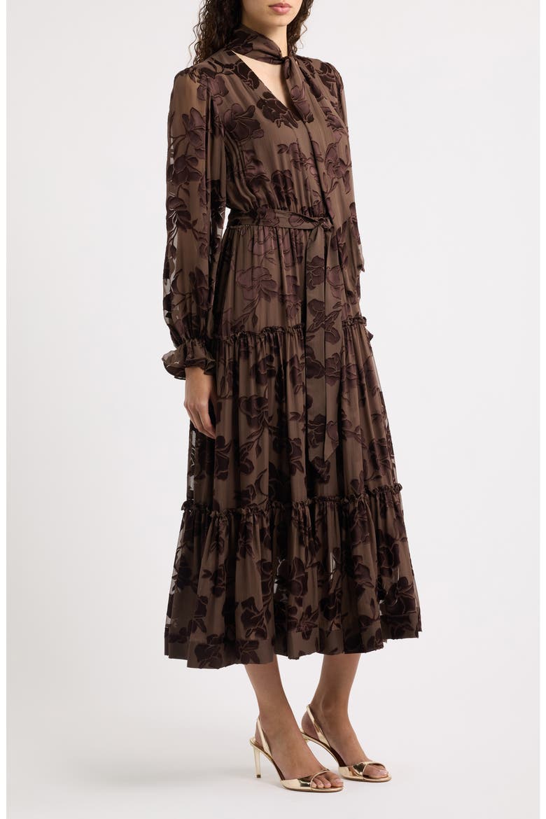 Tiana Floral Burnout Dress, Alternate, color, RAPSODY BROWN