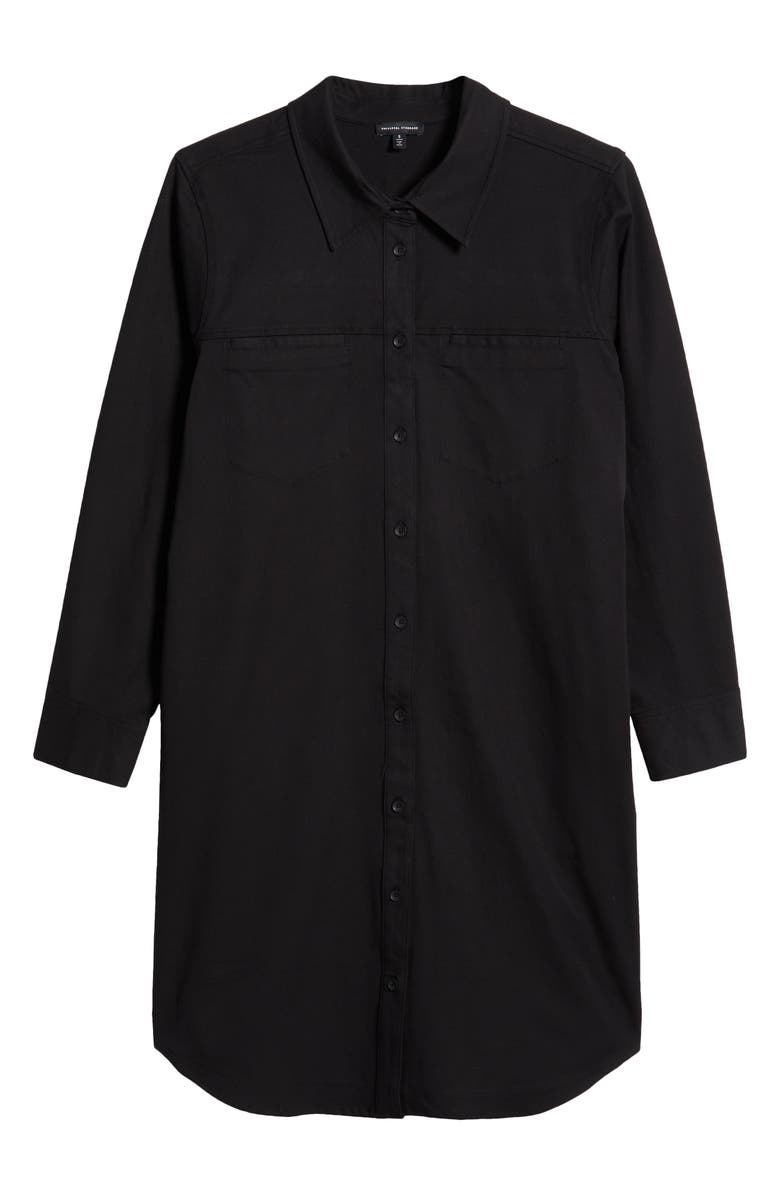 Universal Standard Carefree Long Sleeve Cotton Blend Twill Shirtdress, Alternate, color, Black