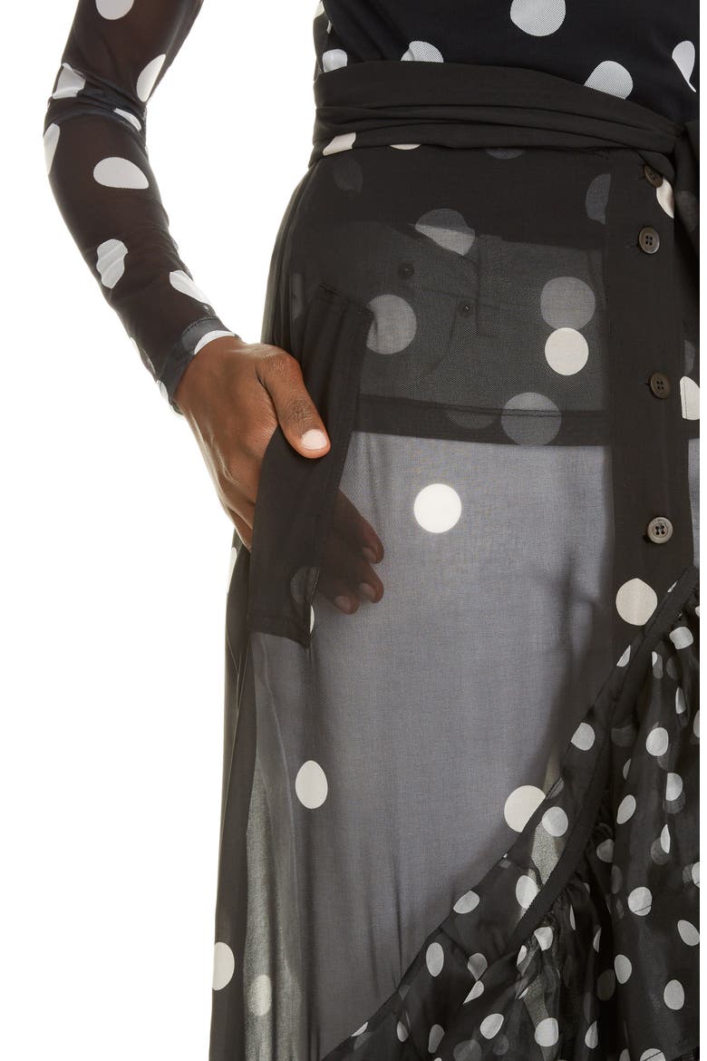 Sikar Dot Ruffle Sheer Maxi Skirt, Alternate, color, BLACK
