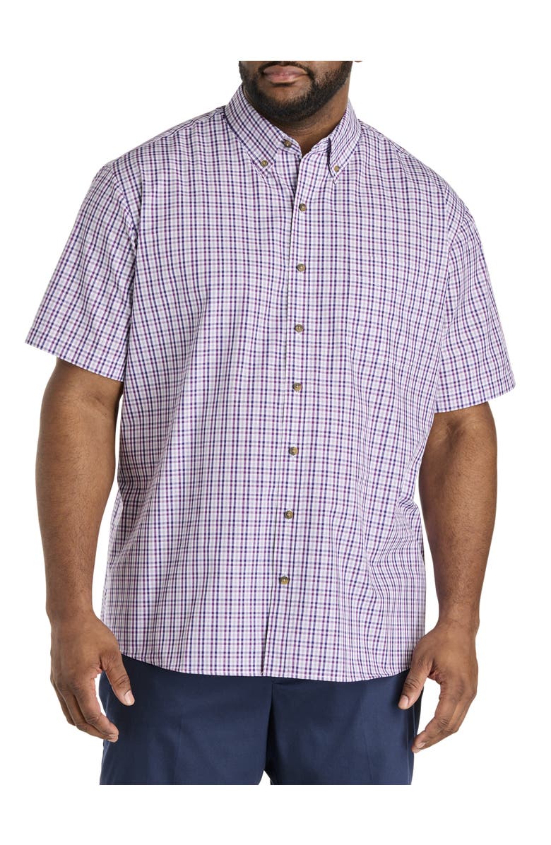 Harbor Bay by DXL Big & Tall Easy-Care Tonal Check Patterned Sport Shirt, Main, color, Purple