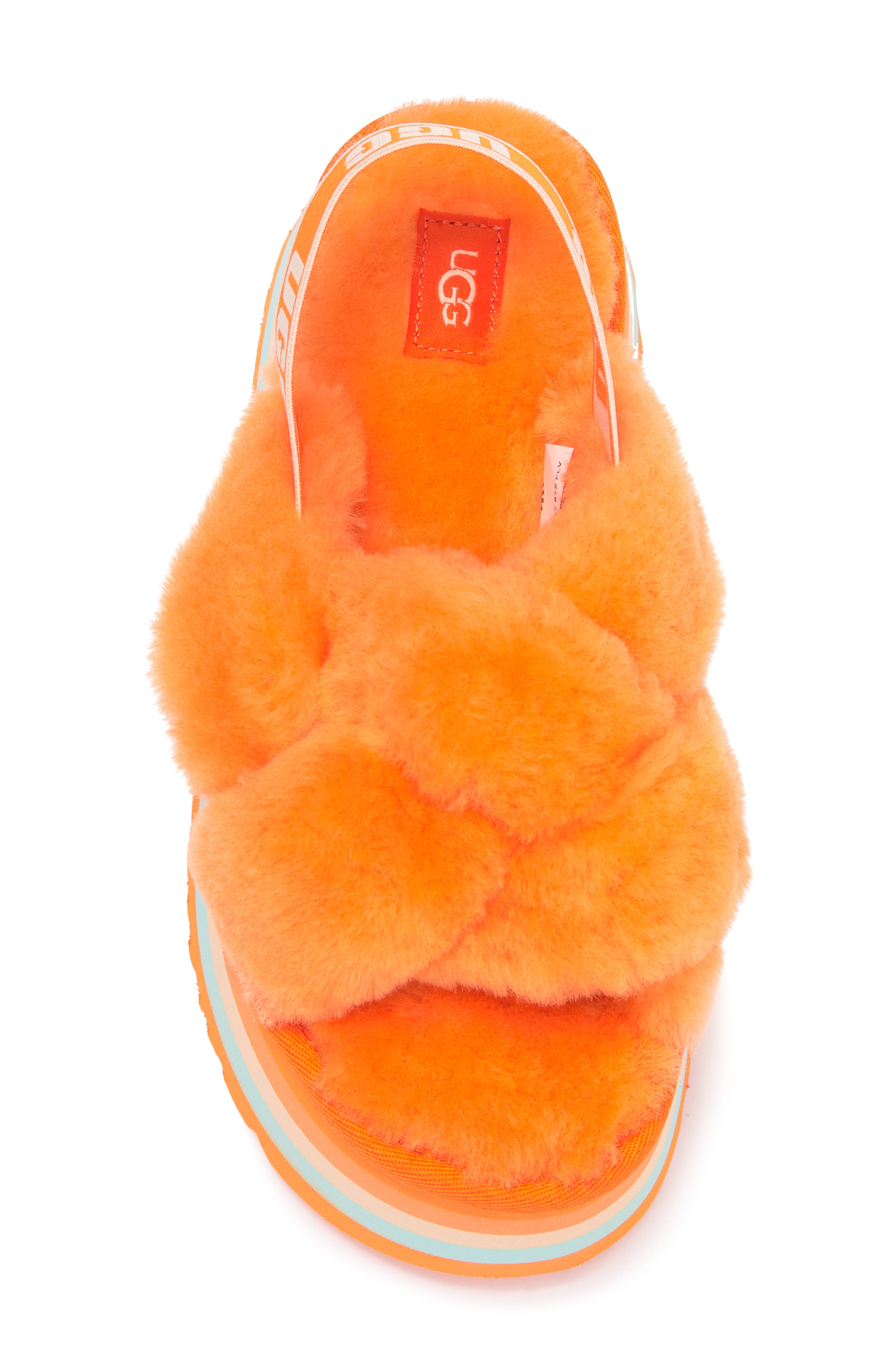 Disco Knot Genuine Shearling Slide, Alternate, color, MANDARIN