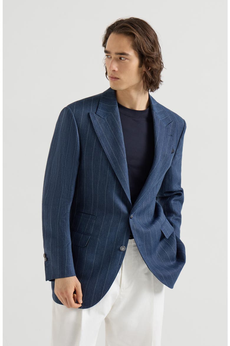 Chalk stripe chevron blazer, Main, color, Blue