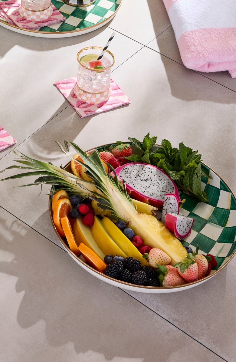 MACKENZIE CHILDS Emerald Check Enameled Steel Abundant Bowl, Alternate, color, Emerald