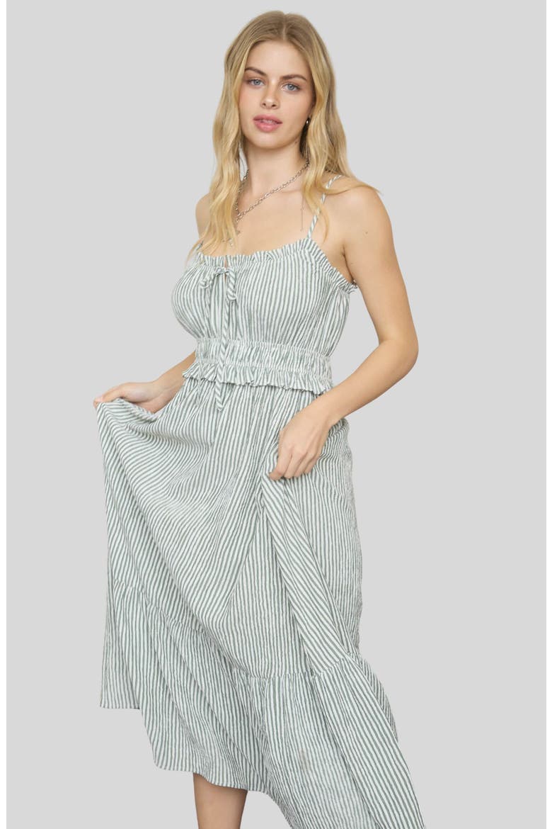 Stripe Ruffle Shirred Seersucker Midi Dress, Alternate, color, GREEN