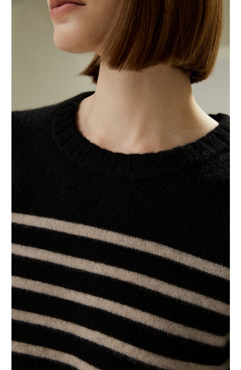 Lilysilk Striped Round Collar Cashmere Sweater, Alternate, color, Black