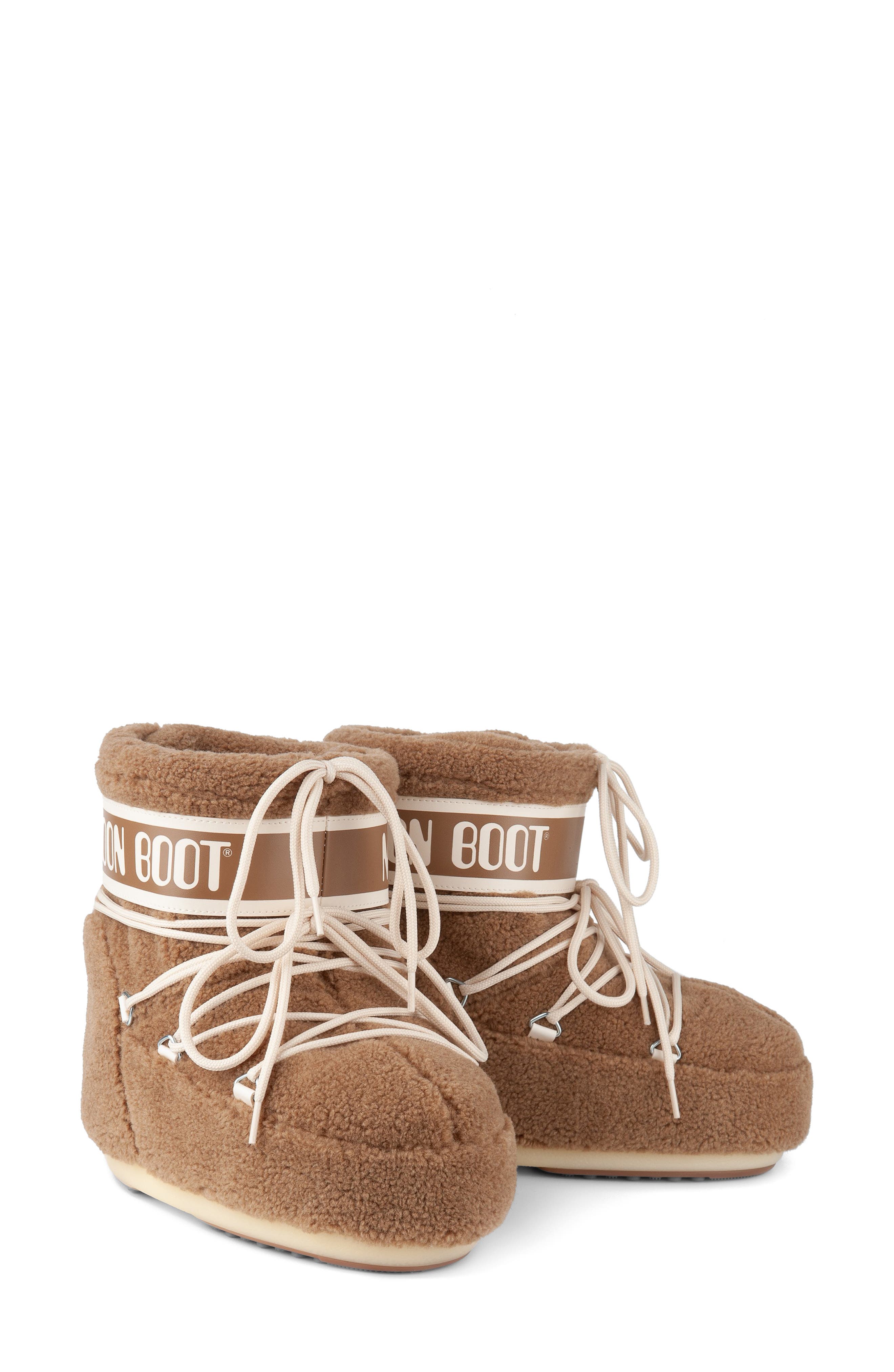 Moon Boot&lt;sup&gt;®&lt;/sup&gt; Icon High Pile Fleece Low Boot, Alternate, color, Camel