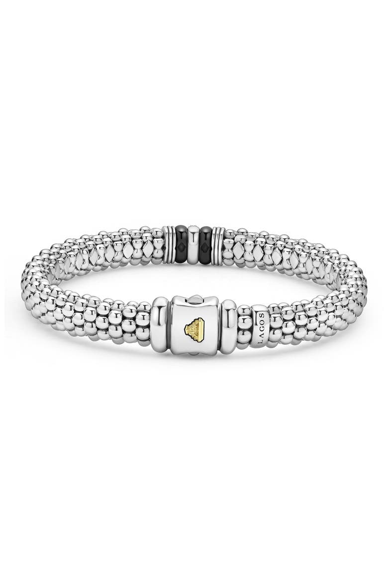 Single Pavé Diamond Station Caviar Bracelet, Alternate, color, BLACK