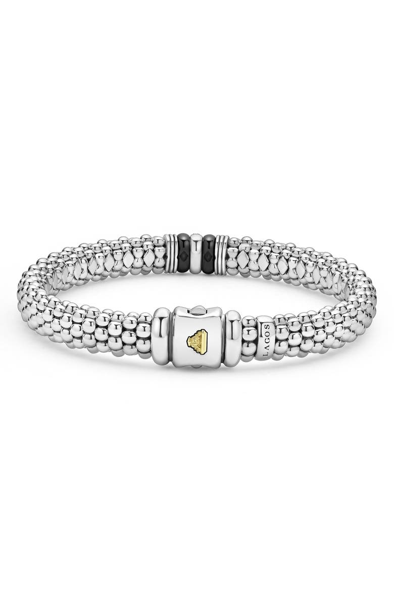 LAGOS Single Pavé Diamond Station Caviar Bracelet, Alternate, color, Black