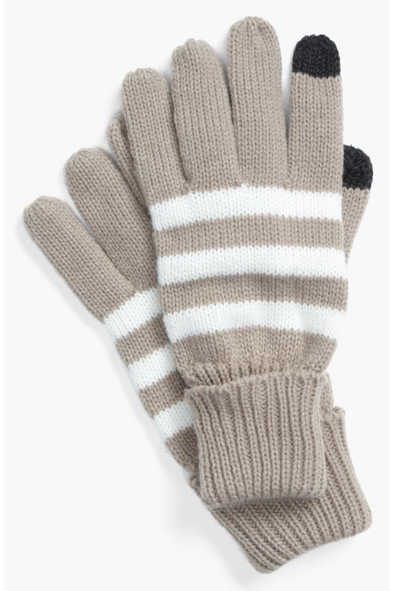 Stripe Tech Gloves, Main, color, IVORY/ TAUPE