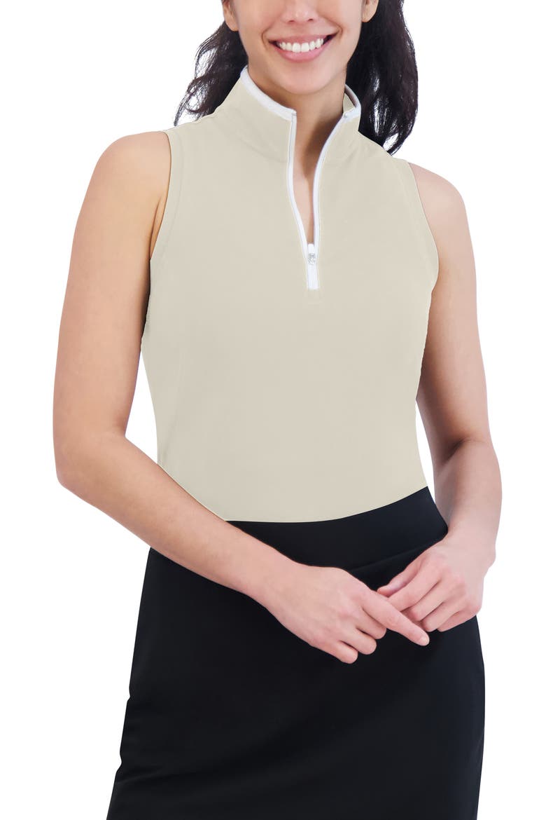 Essential Piqué Collared Sleeveless Top, Alternate, color, BEIGE