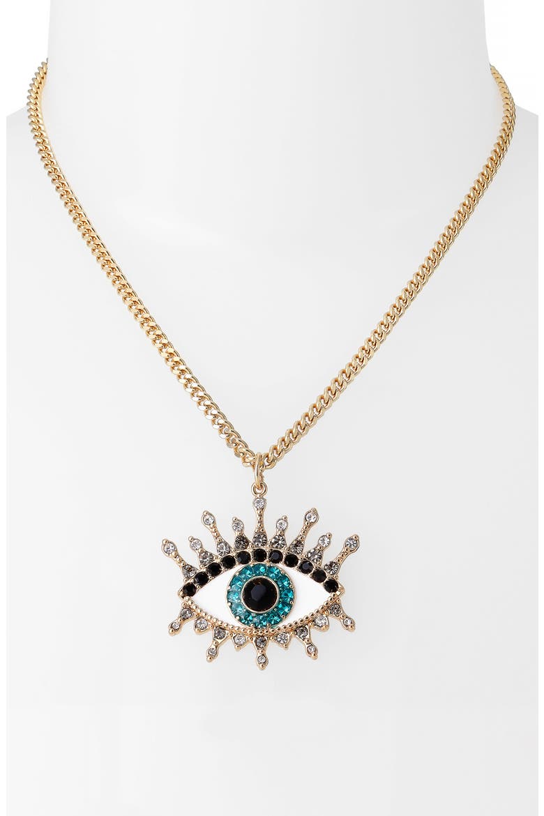 Evil Eye Pendant Necklace, Alternate, color, TEAL