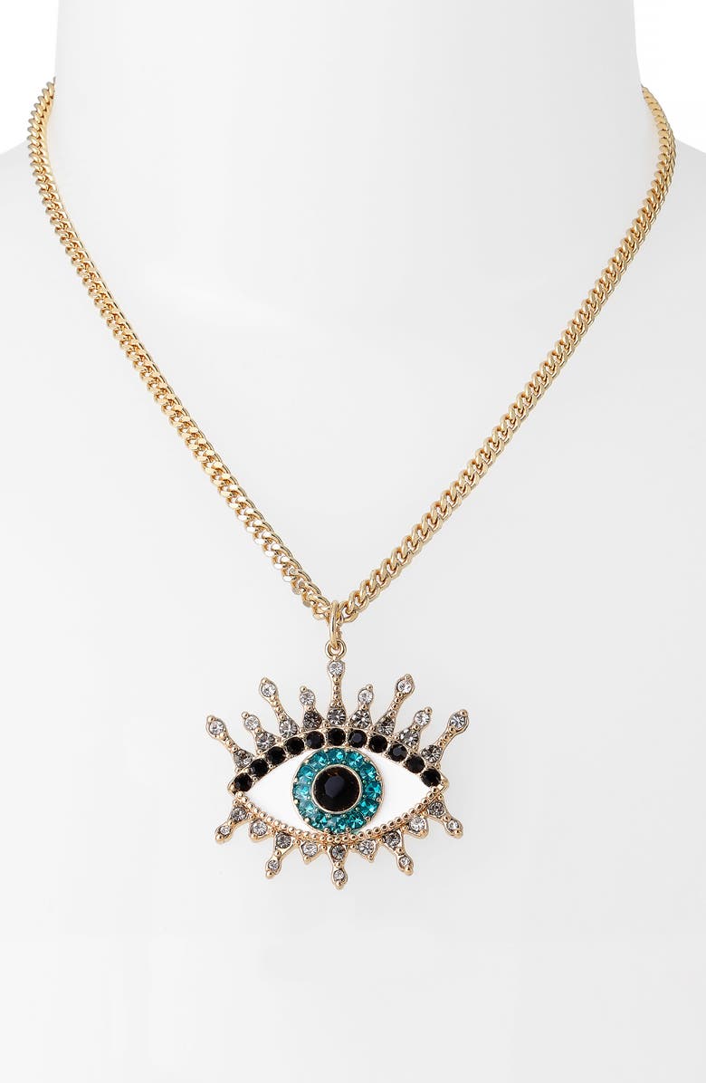 Kurt Geiger London Evil Eye Pendant Necklace, Alternate, color, Teal