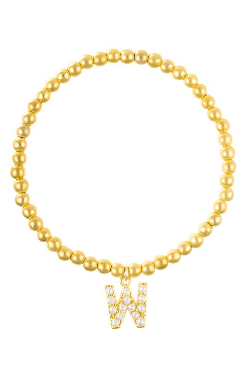 Faux Pearl Initial Charm Beaded Bracelet