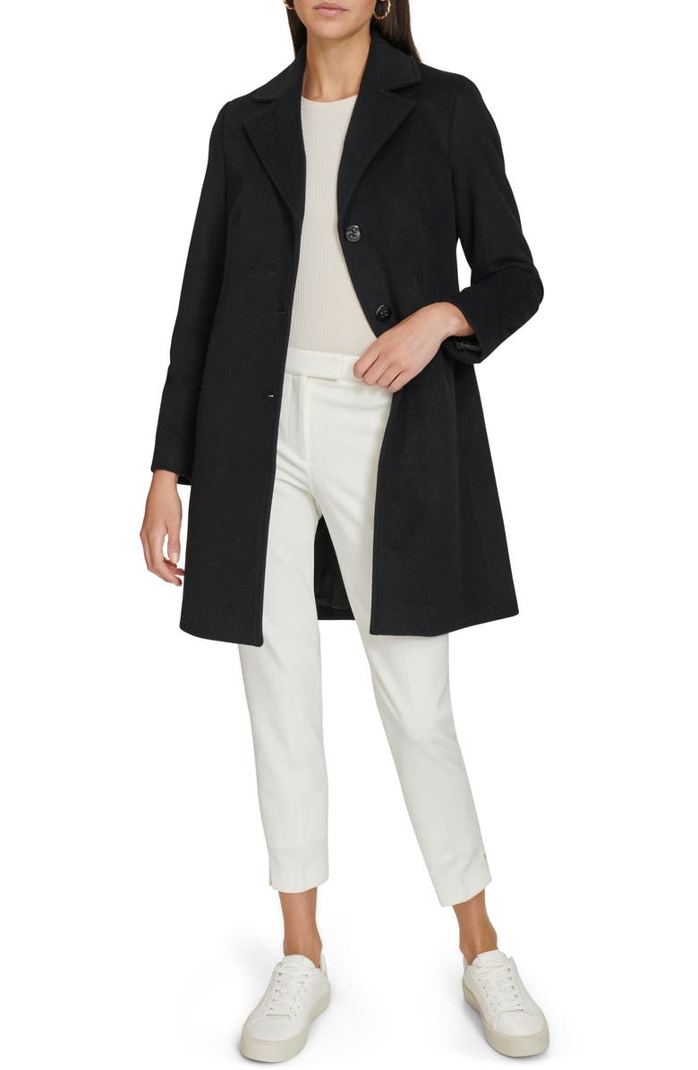 Calvin Klein Notch Wool Blend Coat, Alternate, color, Black