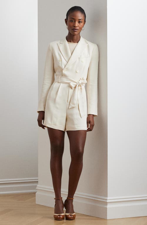 Shop Ralph Lauren Lauren  Belted Long Sleeve Double Breasted Romper In Mascarpone Cream