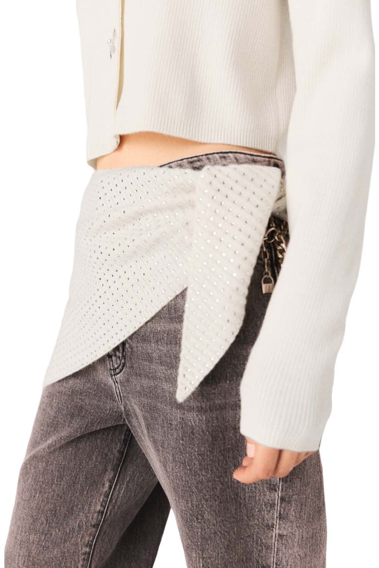 Rhinestone wool triangle scarf, Alternate, color, Ecru